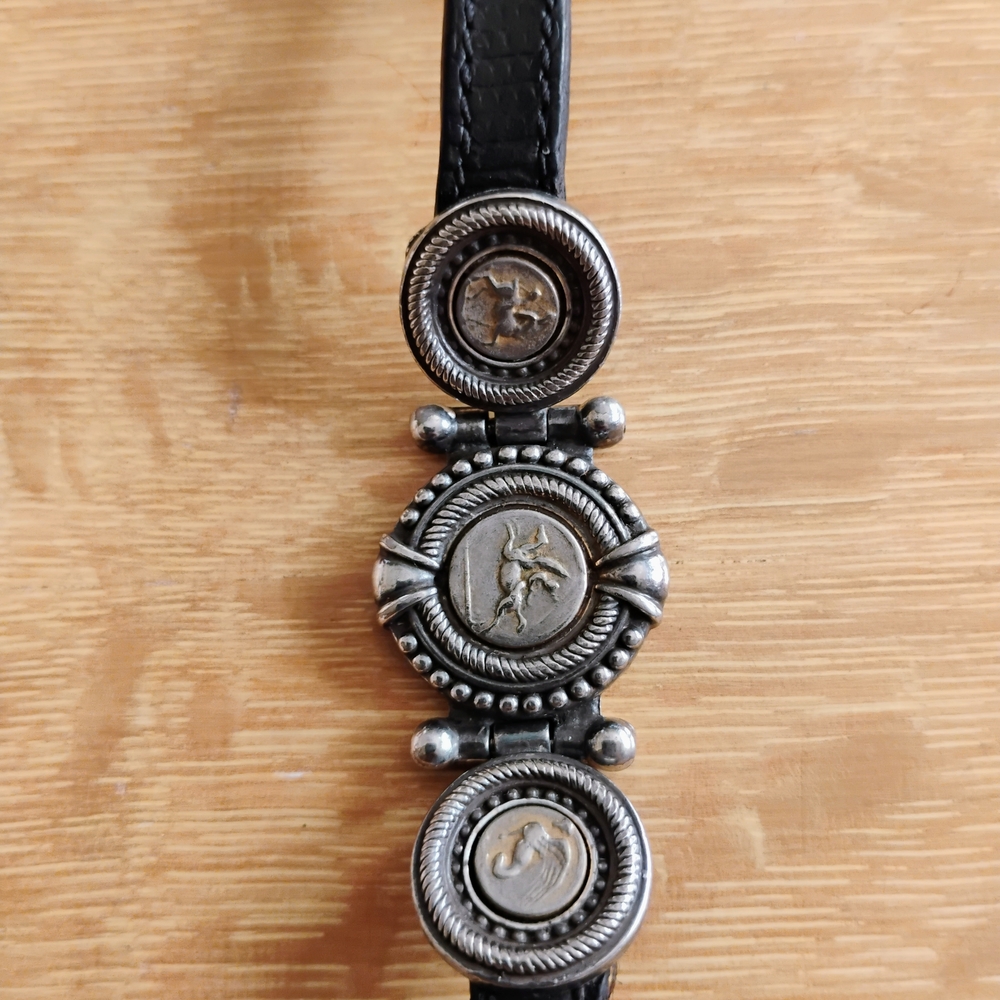 😍Very Vintage Rare Brighton Black and Silver Leather Bracelet